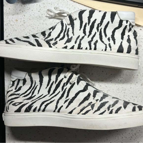 $550 SAINT LAURENT ACE ZEBRA ANIMAL Print CANVAS MID-TOP Sneakers EUR 44 US 11 - Picture 2 of 5